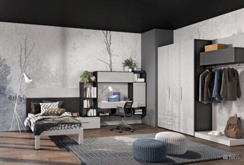 Composizione 147 – Cameretta armadio cabina armadio e scrivania sospesa by Ferrimobili