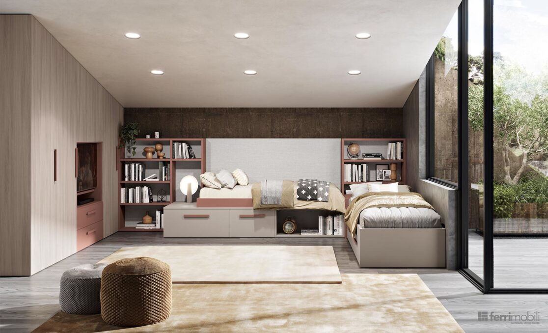 Cameretta armadio mansarda e doppio letto by Ferrimobili - Composizione 113