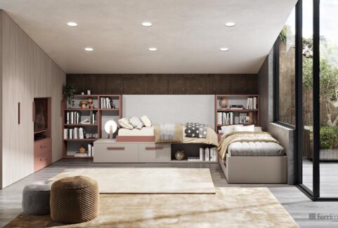 Composizione 113 – Cameretta armadio mansarda e doppio letto by Ferrimobili