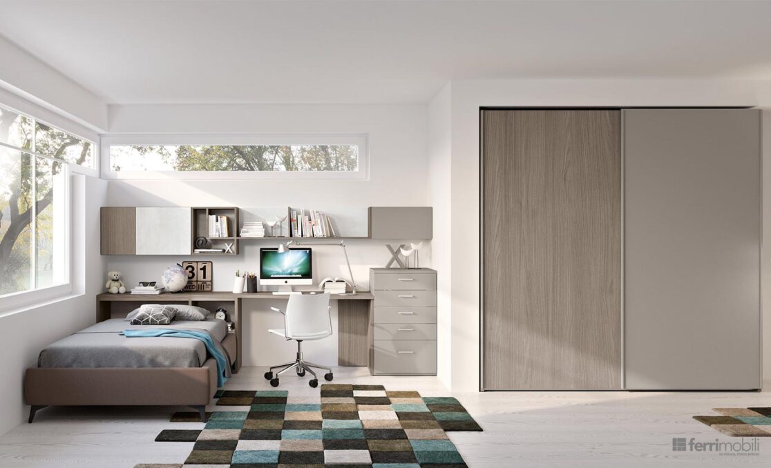 Cameretta armadio scorrevole scrivania e letto contenitore - Composizione 150