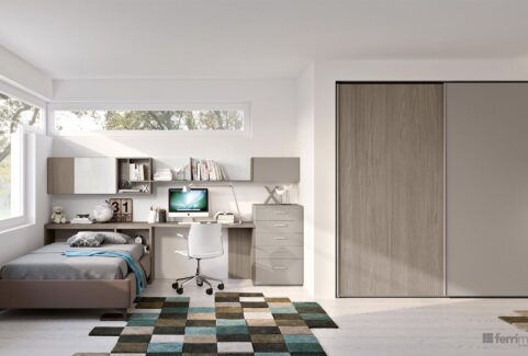 Composizione 150 – Cameretta armadio scorrevole scrivania e letto contenitore by Ferrimobili