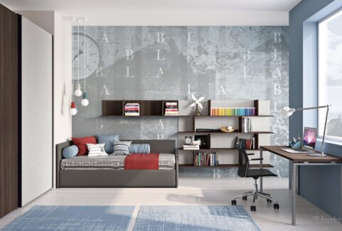 Composizione 152 – Cameretta con armadio scorrevole e divano letto imbottito by Ferrimobili