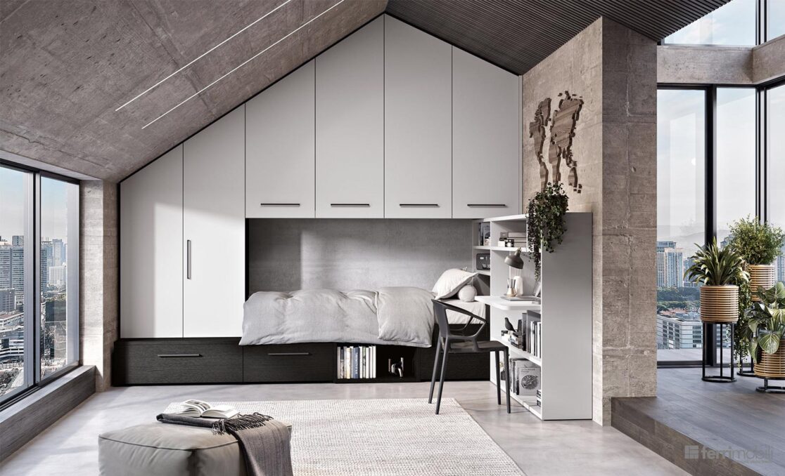 Cameretta con doppia mansarda e ponte by Ferrimobili - Composizione 115