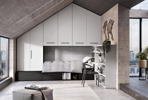 Composizione 115 – Cameretta con doppia mansarda e ponte by Ferrimobili