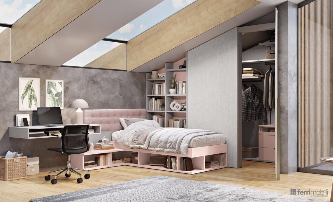 Cameretta con mansarda e letto by Ferrimobili - Composizione 111