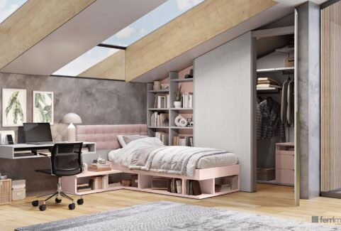 Composizione 111 – Cameretta con mansarda e letto by Ferrimobili