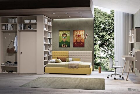 Composizione 101 – Cameretta con stanza cabina e libreria by Ferrimobili