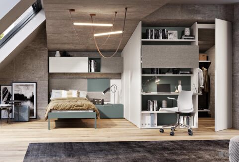 Composizione 108 – Cameretta con stanza cabina, libreria e scrivania by Ferrimobili