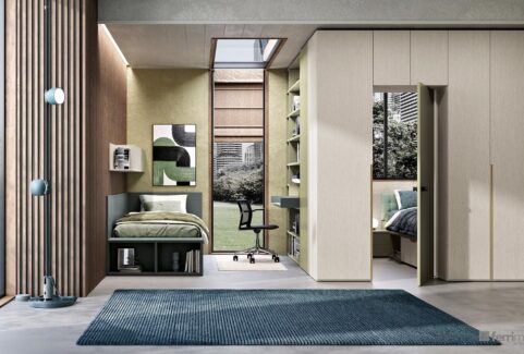 Composizione 103 – Cameretta con stanza con secondo letto e armadi by Ferrimobili