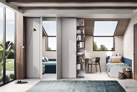 Composizione 109 – Cameretta con stanza con secondo letto e scrivania by Ferrimobili