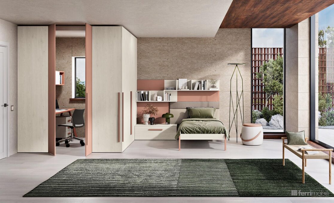 Cameretta con stanza studio e armadi by Ferrimobili - Composizione 102