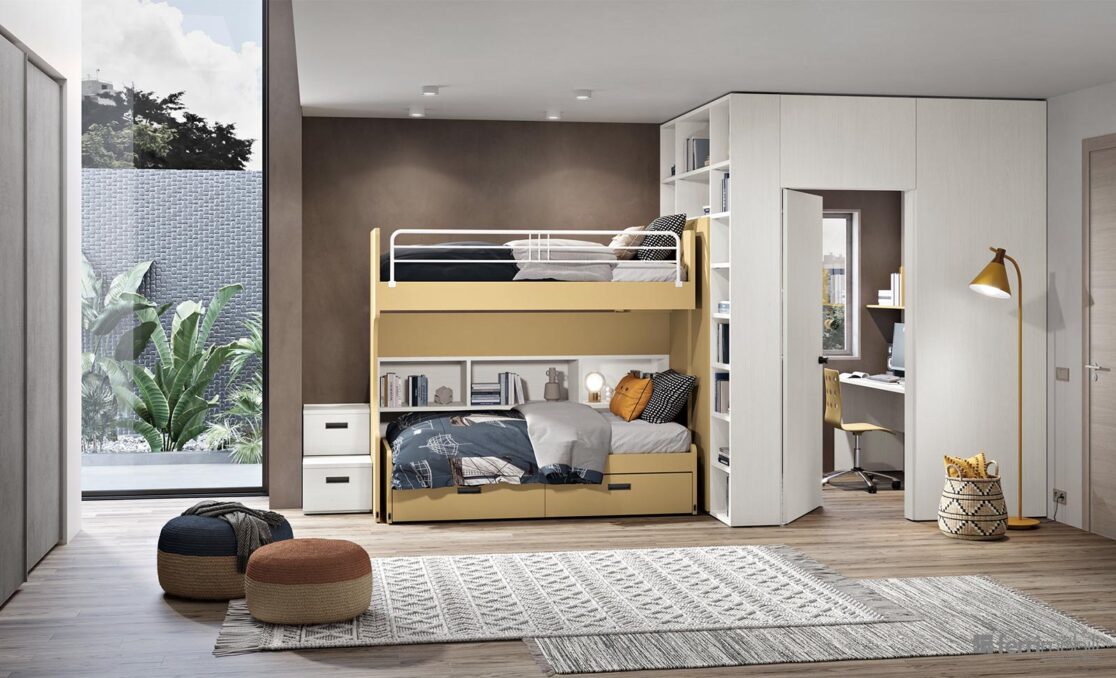 Cameretta con stanza studio e doppio letto scorrevole by Ferrimobili - Composizione 105