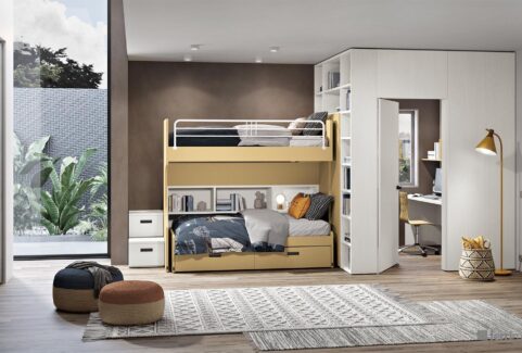 Composizione 105 – Cameretta con stanza studio e doppio letto scorrevole by Ferrimobili