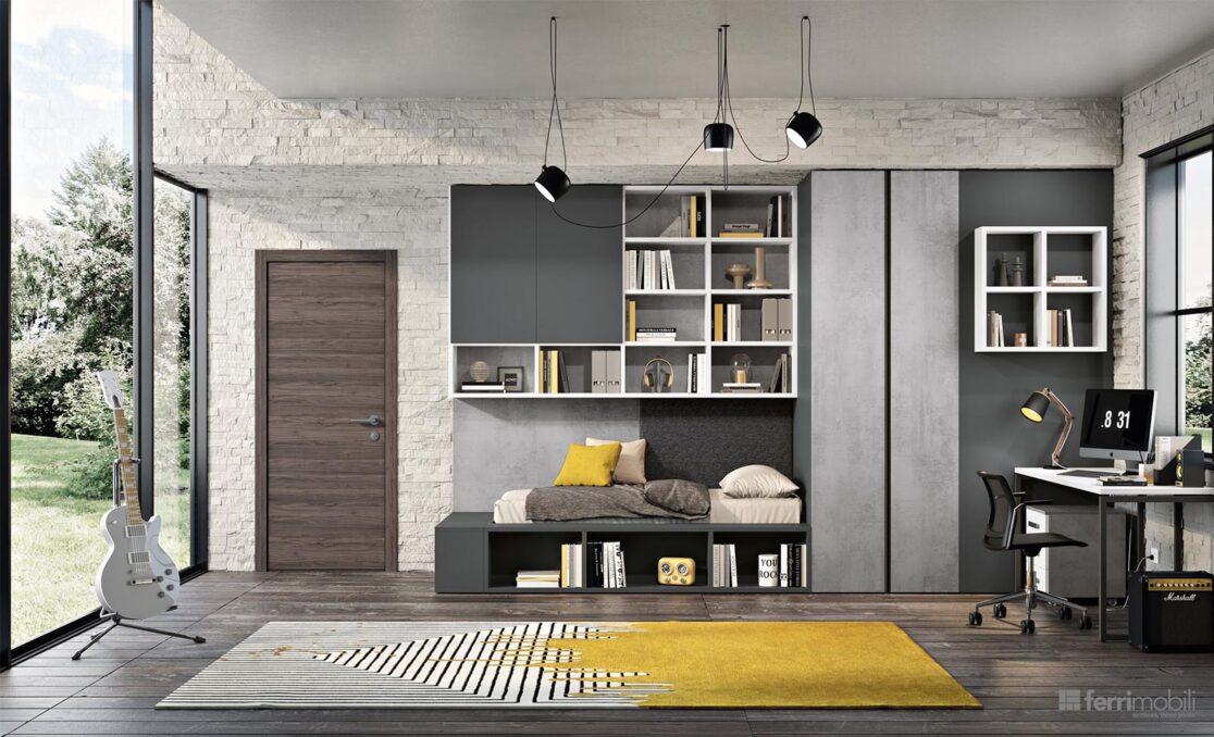 Cameretta letto contenitore e cabina armadio - Composizione 142