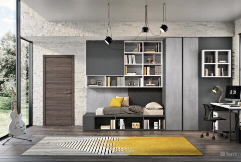 Composizione 142 – Cameretta letto contenitore e cabina armadio by Ferrimobili