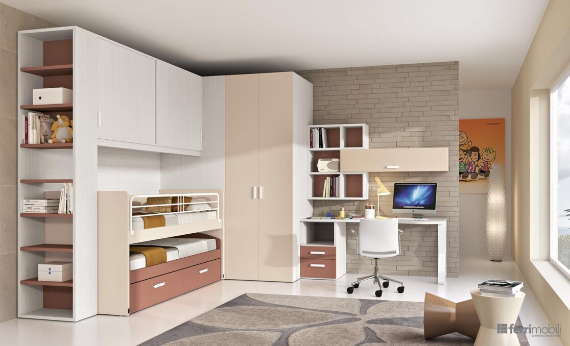 Cameretta letto scorrevole basso - Composizione 144