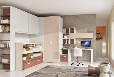 Composizione 144 – Cameretta letto scorrevole basso by Ferrimobili