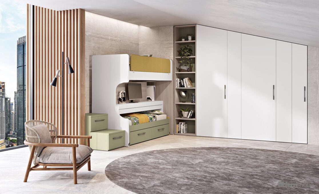 Cameretta letto scorrevole con scrivania - Composizione 137