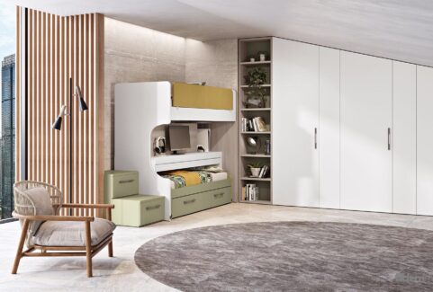 Composizione 137 – Cameretta letto scorrevole con scrivania by Ferrimobili