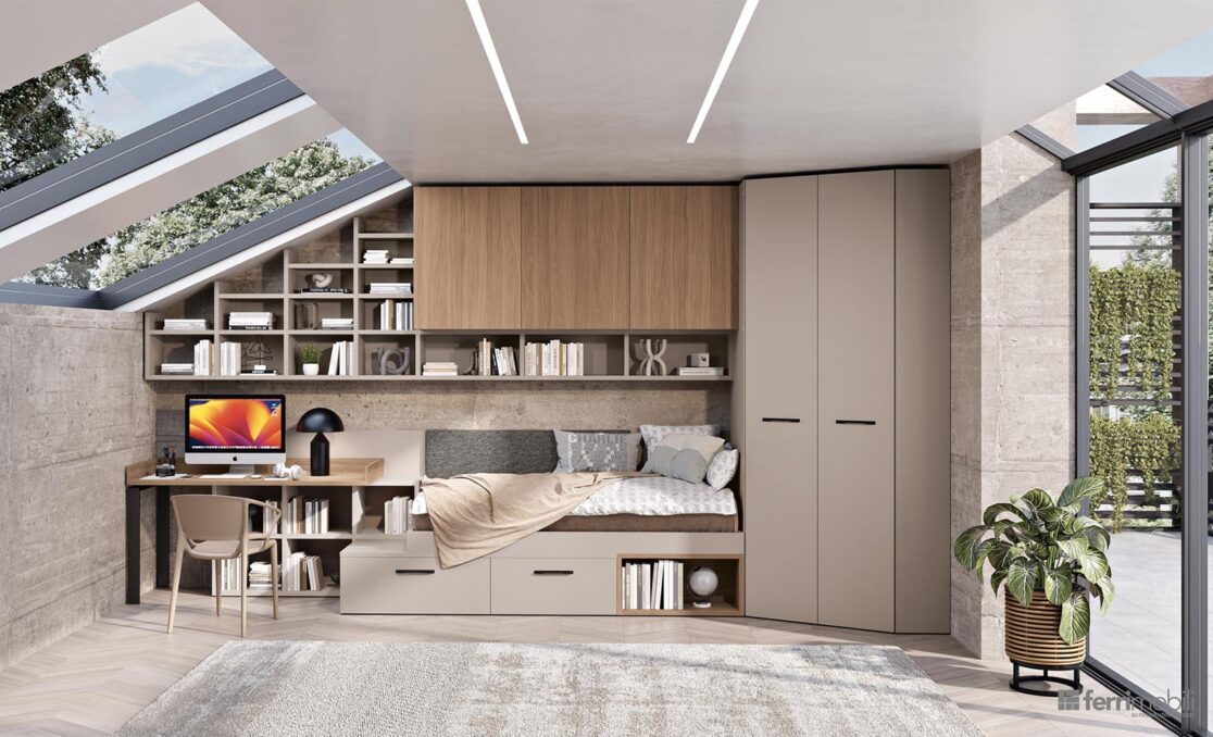 Cameretta mansarda a ponte con cabina ad angolo - Composizione 117