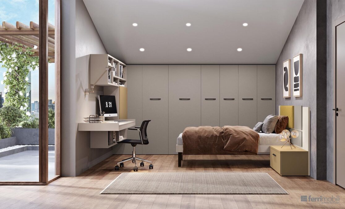 Cameretta mansarda con ripostiglio e scrivania by Ferrimobili - Composizione 114
