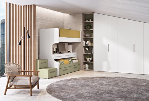 Composizione 116 – Cameretta mansarda letto scorrevole con scrivania by Ferrimobili