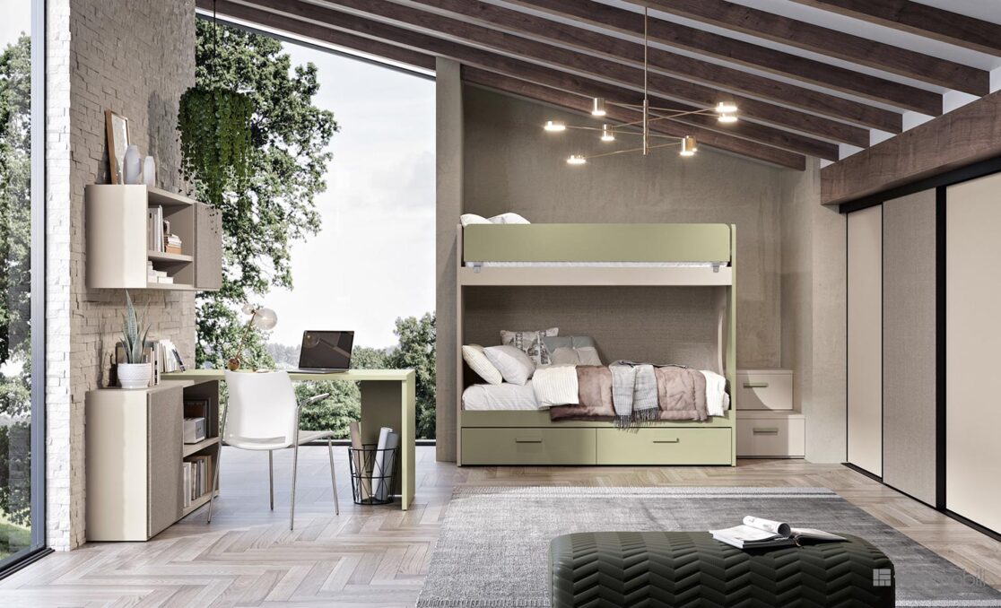 Cameretta nicchia ante scorrevoli e letto castello - Composizione 126