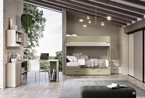 Composizione 126 – Cameretta nicchia ante scorrevoli e letto castello by Ferrimobili