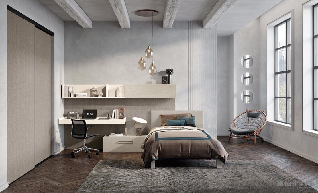 Cameretta nicchia ante scorrevoli scrivania sospesa - Composizione 120