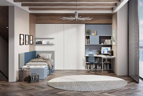 Composizione 127 – Cameretta nicchia armadio cabina e scrivania ad angolo by Ferrimobili