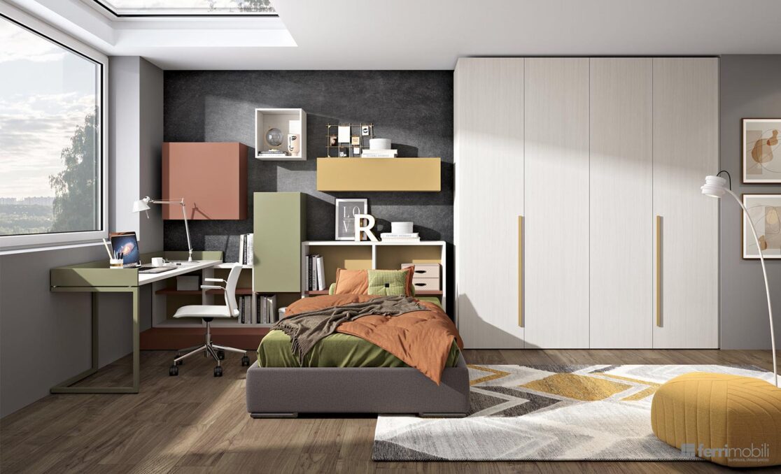 Cameretta nicchia armadio soffietto letto imbottito - Composizione 124