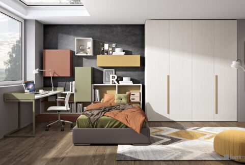 Composizione 124 – Cameretta nicchia armadio soffietto letto imbottito by Ferrimobili