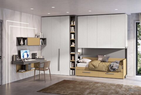 Composizione 119 – Cameretta nicchia con ponte e scrivania by Ferrimobili