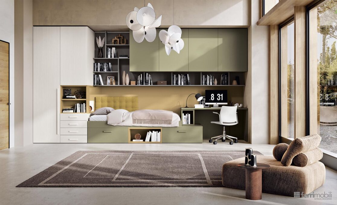 Cameretta ponte armadio profondo 90 - Composizione 128