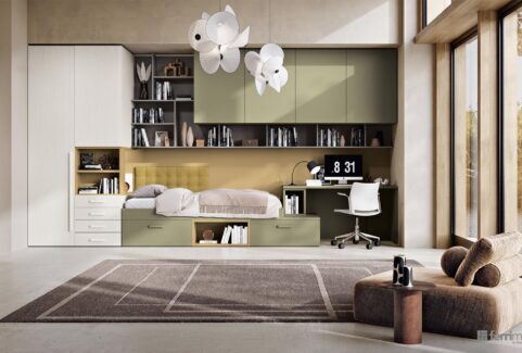 Composizione 128 – Cameretta ponte armadio profondo 90 by Ferrimobili