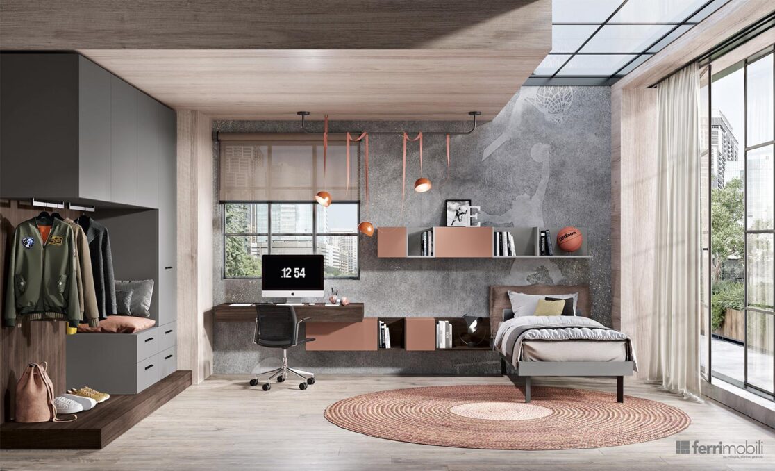 Cameretta ponte con scrivania e comodino sospeso - Composizione 133