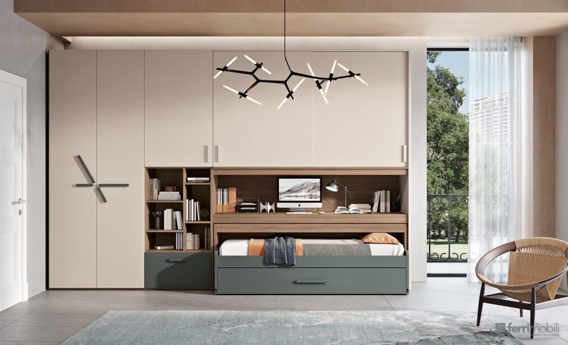 Cameretta ponte con scrivanie e letto estraibili - Composizione 141
