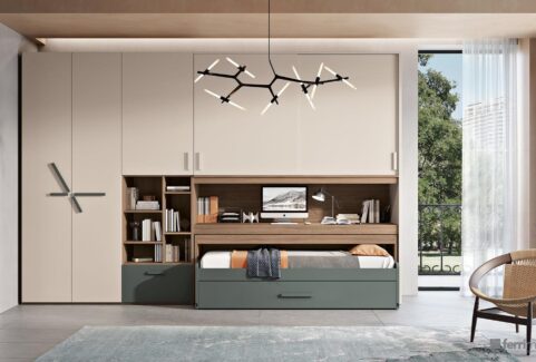 Composizione 141 – Cameretta ponte con scrivanie e letto estraibili by Ferrimobili