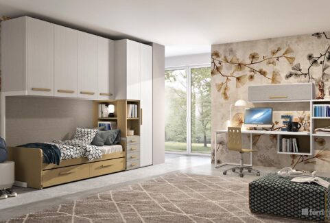 Composizione 136 – Cameretta ponte divano letto armadio profondo 90 by Ferrimobili