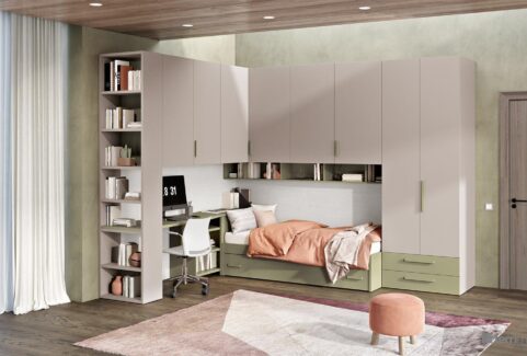 Composizione 132 – Cameretta ponte ad angolo con scrivania estraibile by Ferrimobili