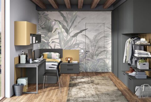 Composizione 129 – Cameretta ponte letto e scrivania by Ferrimobili