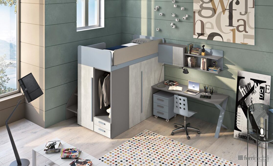 Cameretta soppalco con cabina - Composizione 140