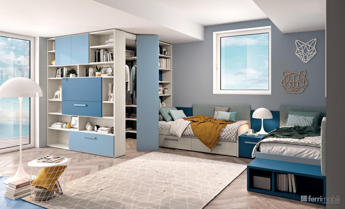Cameretta stanza con cabina e doppio letto by Ferrimobili - Composizione 110