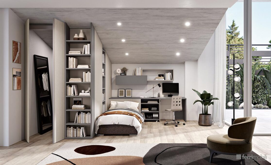 Composizione 104 - Cameretta con stanza con armadio e letto by Ferrimobili