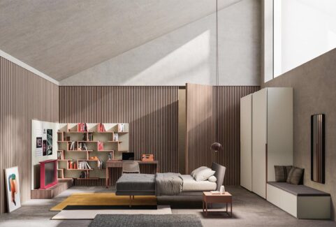 Start T12 – Cameretta con armadio scorrevole e mensole by Clever