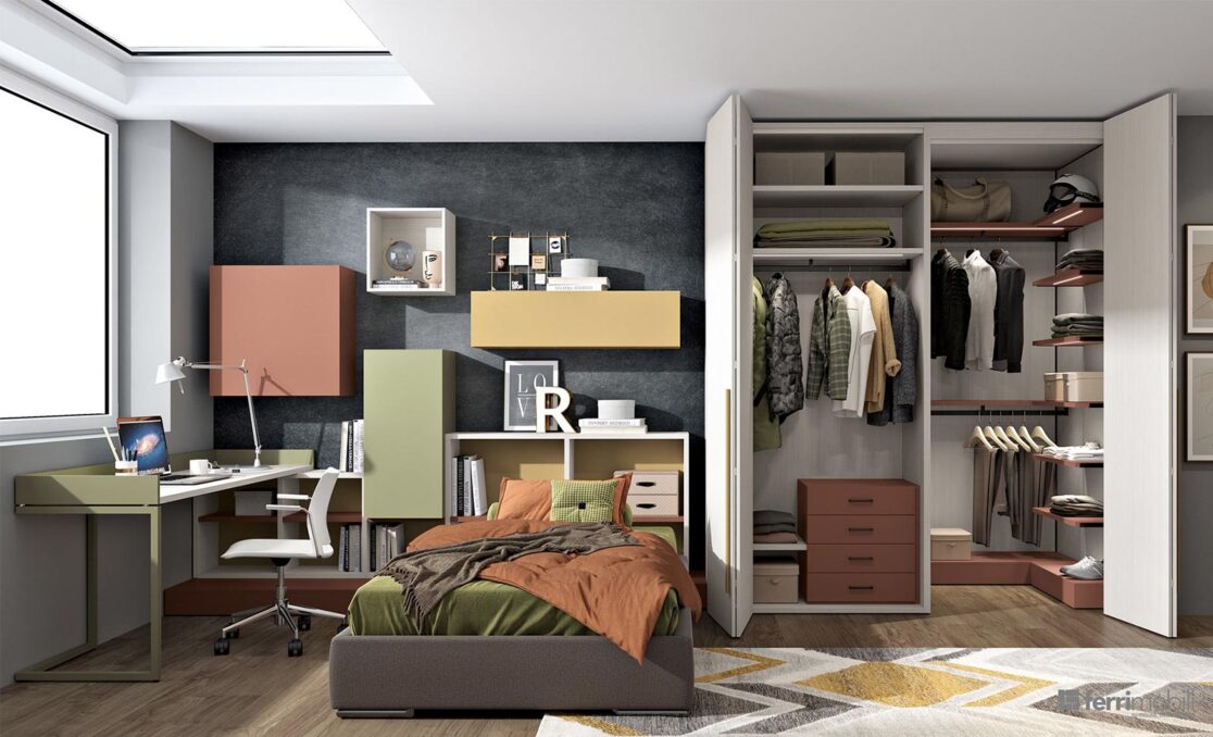 centro delle camerette - cameretta nicchia armadio soffietto letto imbottito ferrimobili