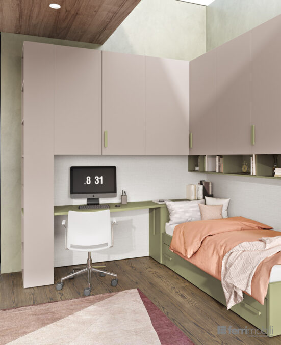 centro delle camerette cameretta ponte ad angolo con scrivania estraibile ferrimobili-2