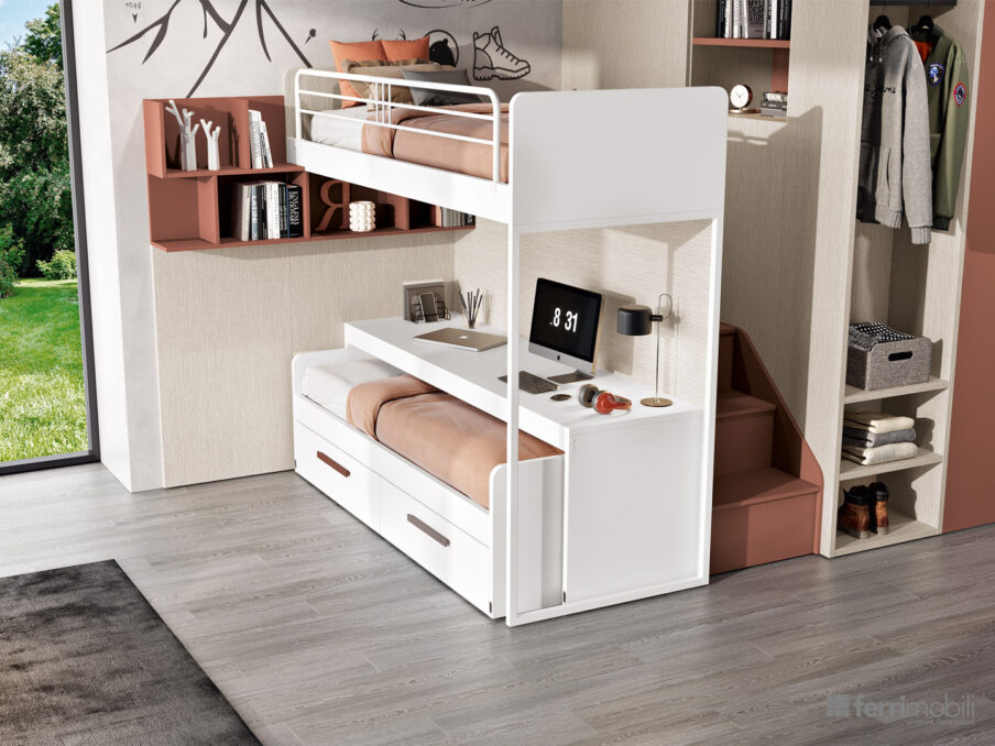 centro_delle_camerette_cameretta con stanza armadio e doppio letto estraibile con scrivania