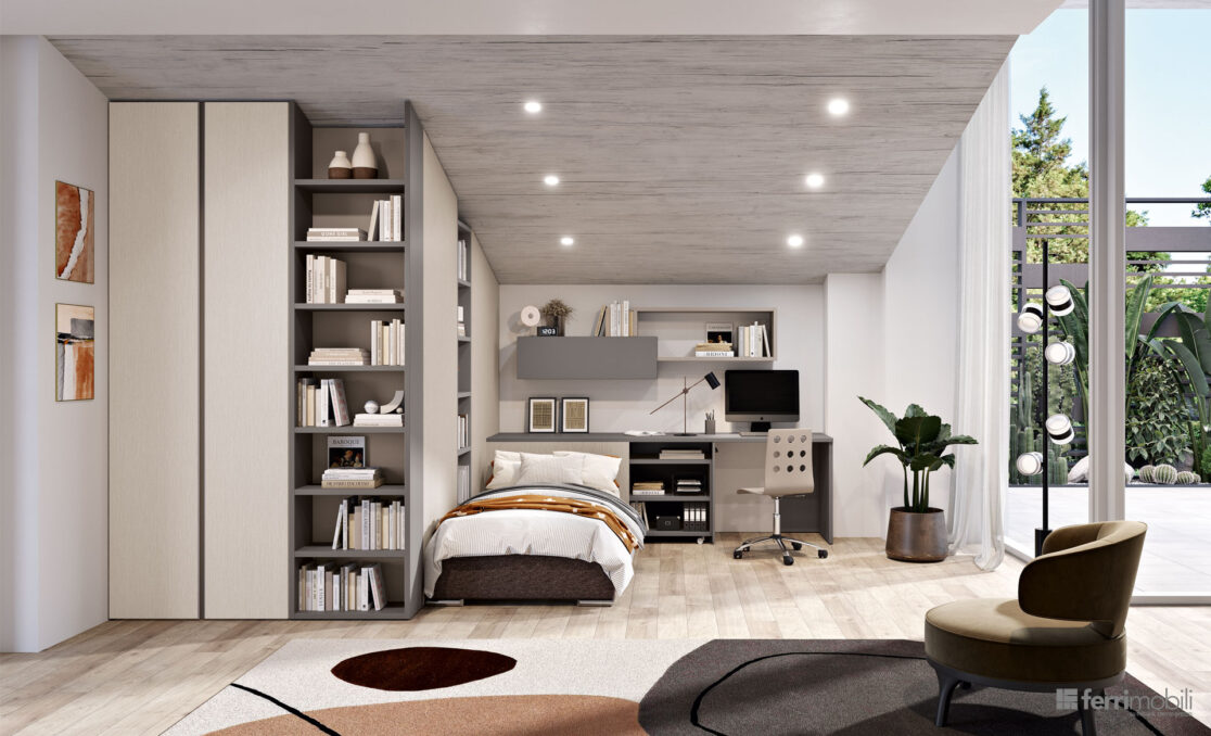 centro_delle_camerette_cameretta con stanza con armadio e letto by Ferrimobili