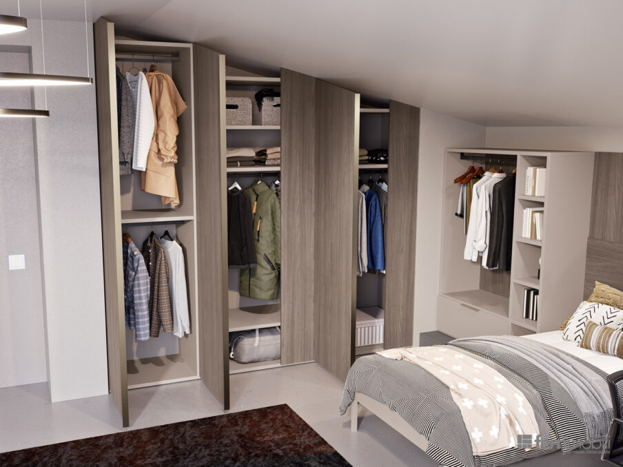 centro_delle_camerette_cameretta mansarda con armadio e letto by ferrimobili-2